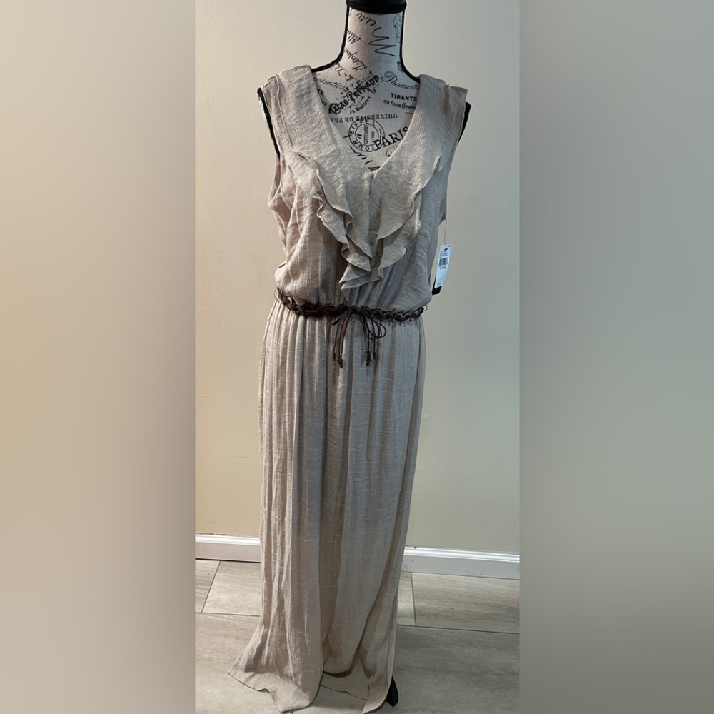 AB Studio Cream Ruffle Neck Line- Maxi Dress (NWTs)